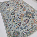 5.5x8 Blue Heriz Floral Area Rug | Handmade Wool & Cotton Rug