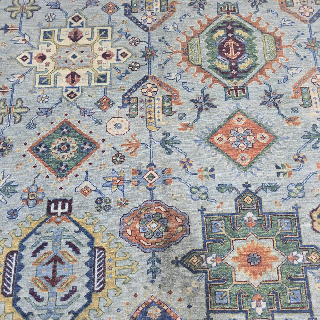 5.5x8 Blue Heriz Floral Area Rug | Handmade Wool & Cotton Rug
