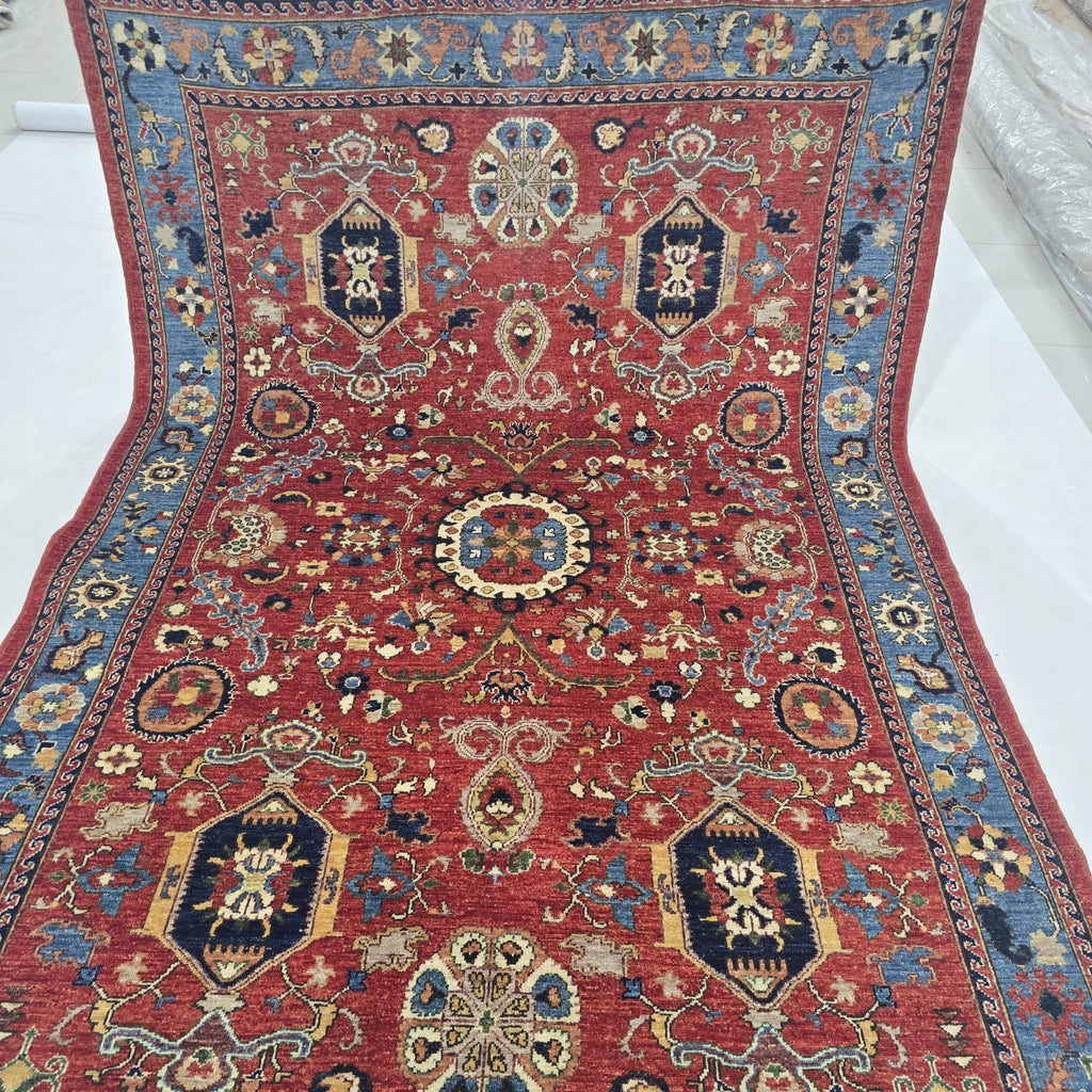 6x9 Red Heriz Floral Area Rug | Handmade Wool & Cotton Rug