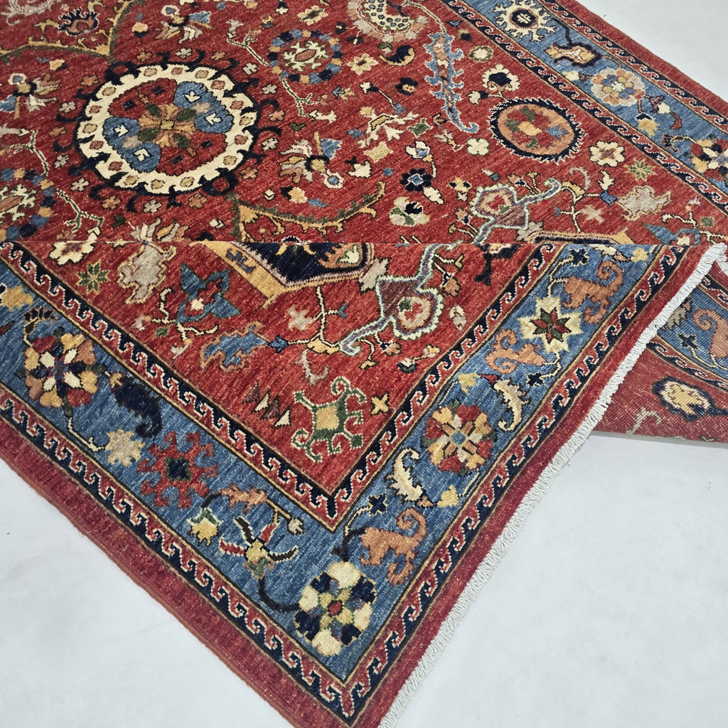 6x9 Red Heriz Floral Area Rug | Handmade Wool & Cotton Rug