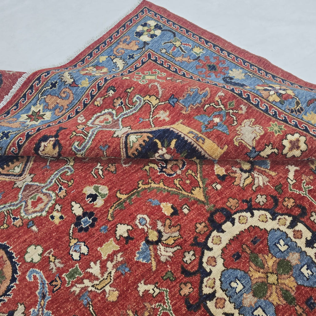 6x9 Red Heriz Floral Area Rug | Handmade Wool & Cotton Rug