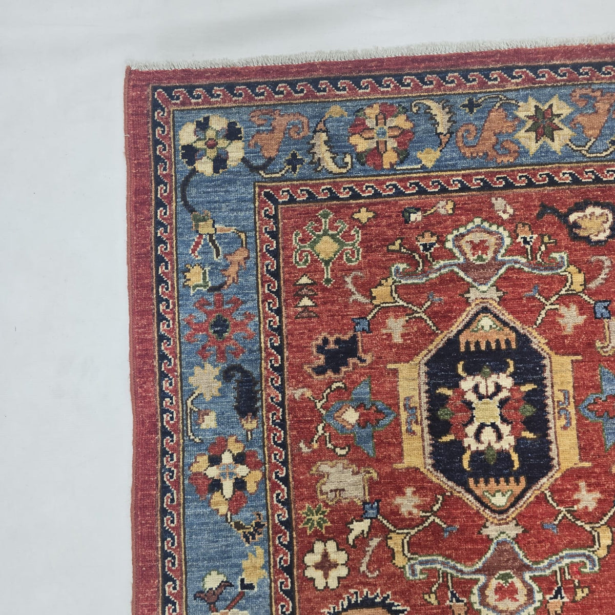 6x9 Red Heriz Floral Area Rug | Handmade Wool & Cotton Rug