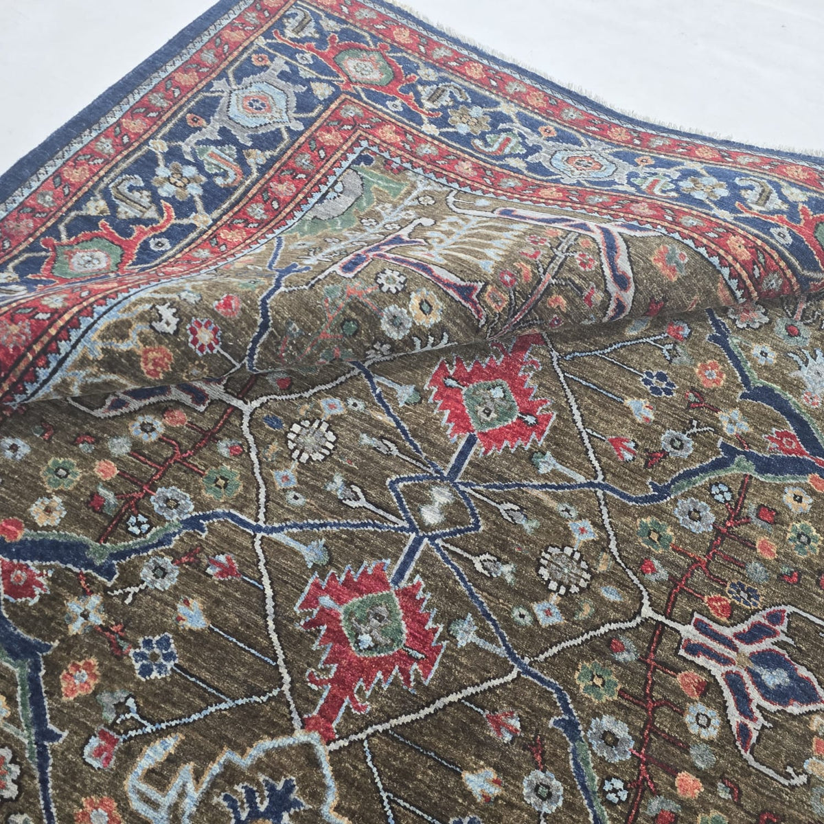 6x6 Brown Chobi Floral Area Rug | Handmade Wool & Cotton Rug