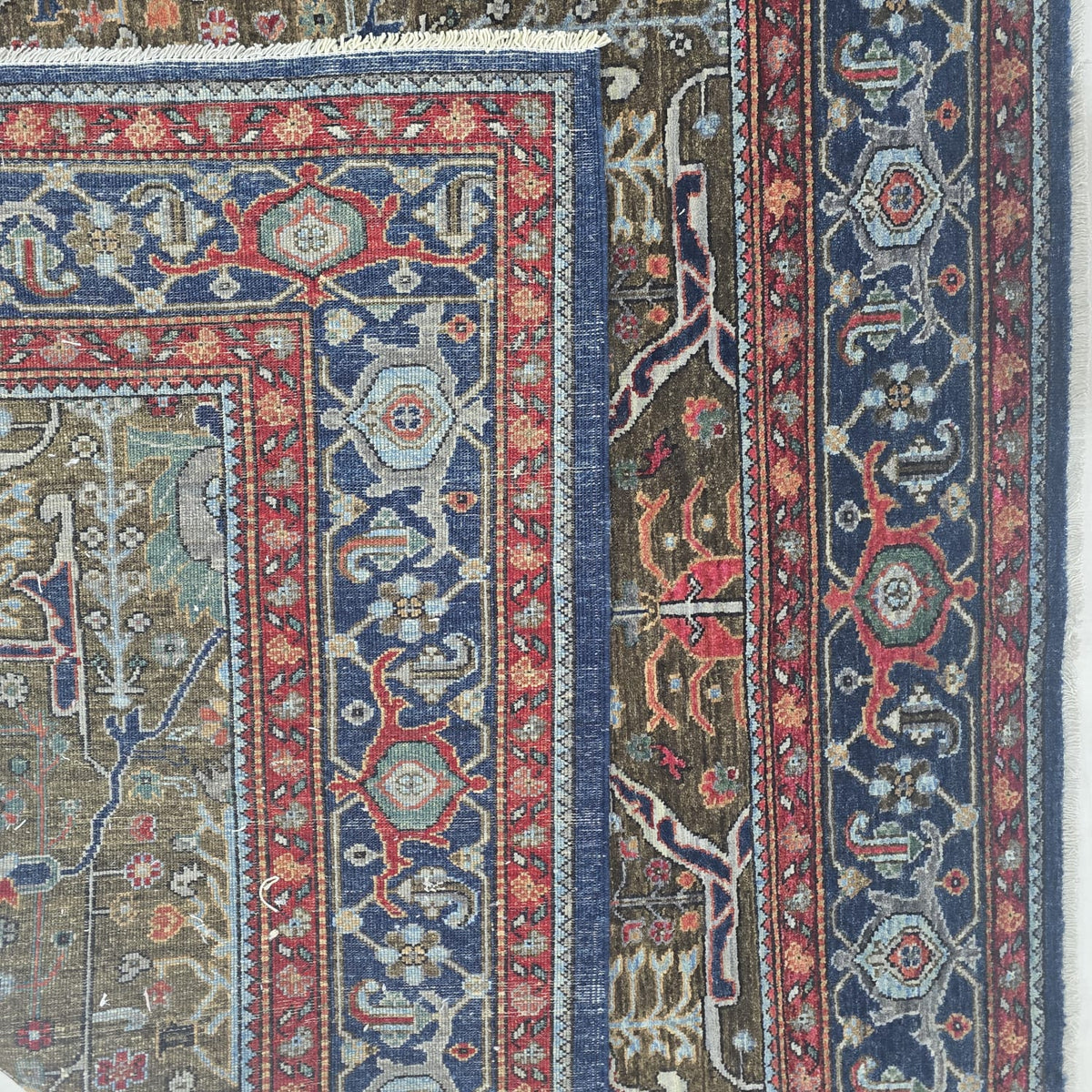 6x6 Brown Chobi Floral Area Rug | Handmade Wool & Cotton Rug