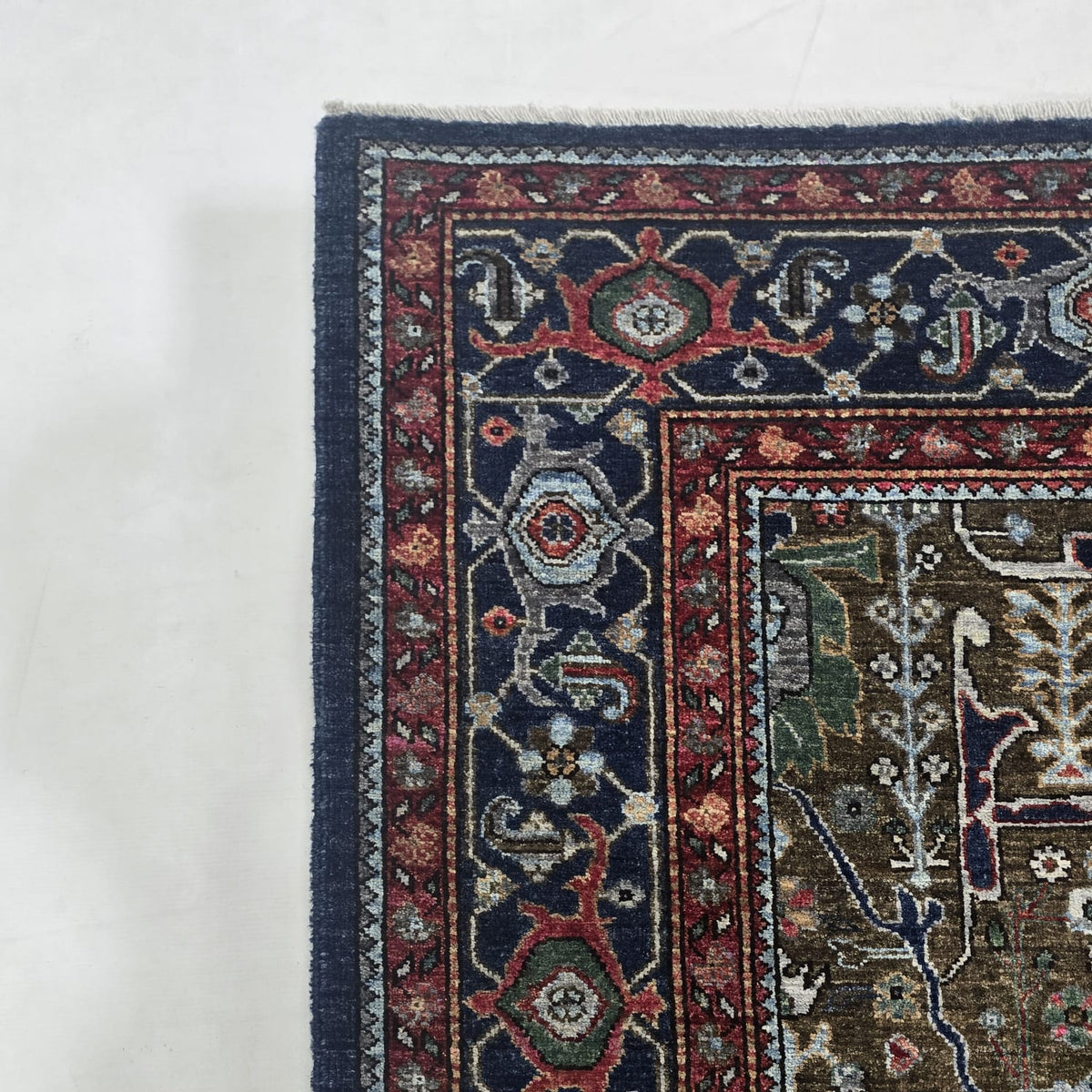 6x6 Brown Chobi Floral Area Rug | Handmade Wool & Cotton Rug