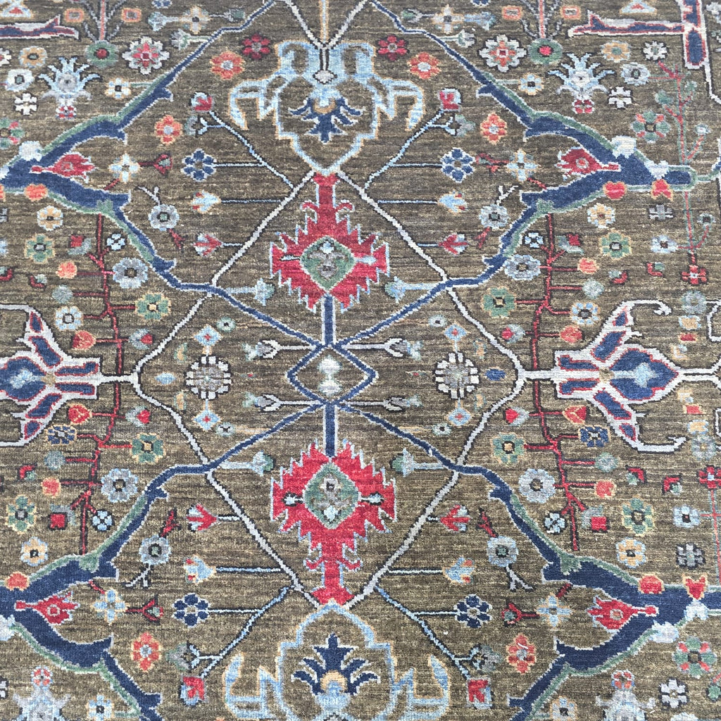 6x6 Brown Chobi Floral Area Rug | Handmade Wool & Cotton Rug