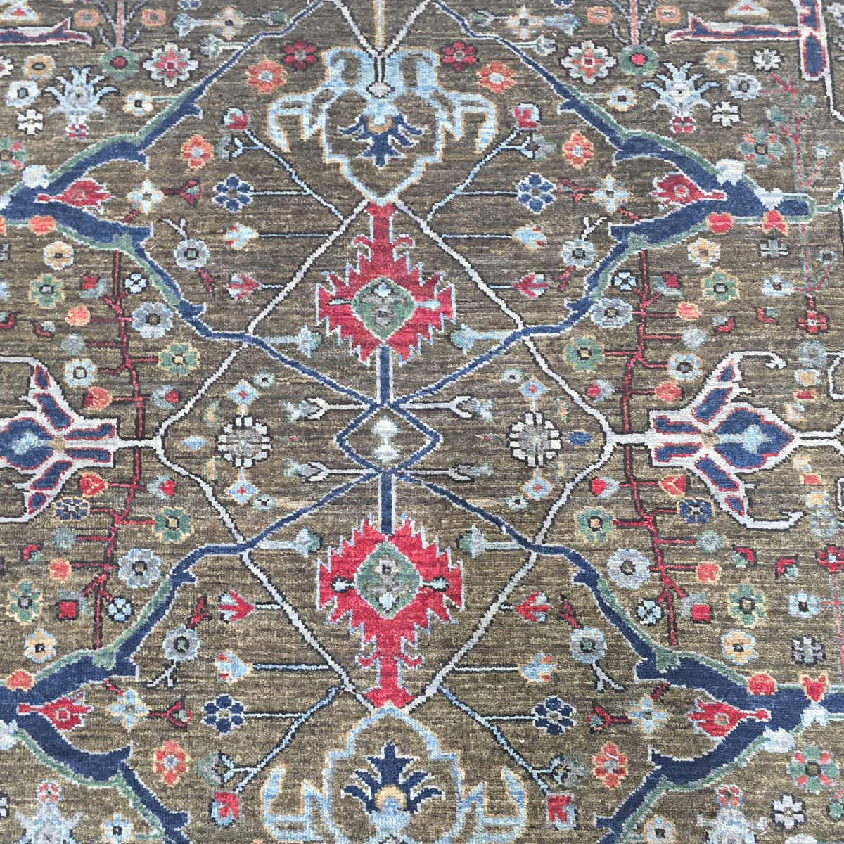 6x6 Brown Chobi Floral Area Rug | Handmade Wool & Cotton Rug