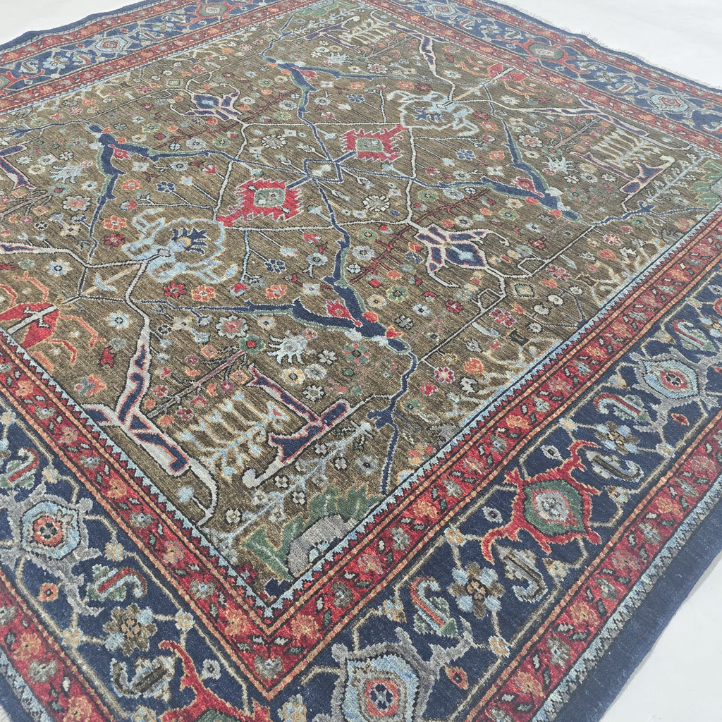 6x6 Brown Chobi Floral Area Rug | Handmade Wool & Cotton Rug