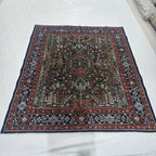6x6 brown Chobi floral handmade wool and cotton area rug with vegetable dyeing