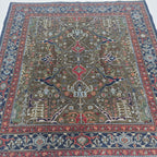 6x6 Brown Chobi Floral Area Rug | Handmade Wool & Cotton Rug