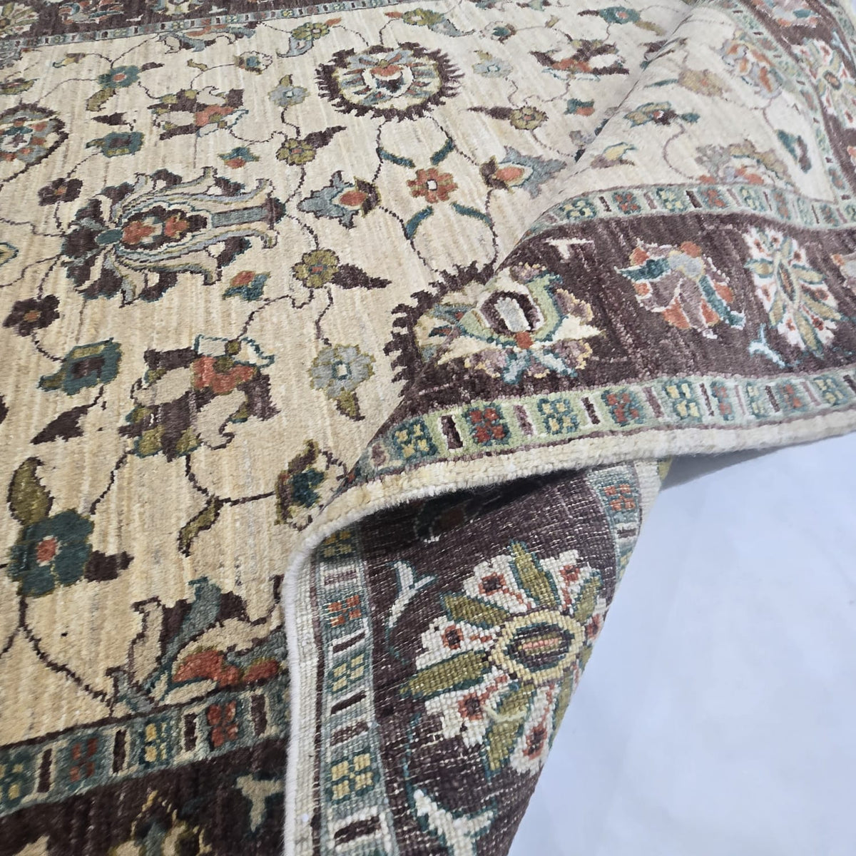 5x6.5 Beige Chobi Floral Area Rug | Handmade Wool & Cotton Rug