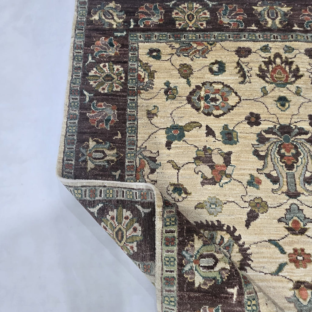 5x6.5 Beige Chobi Floral Area Rug | Handmade Wool & Cotton Rug