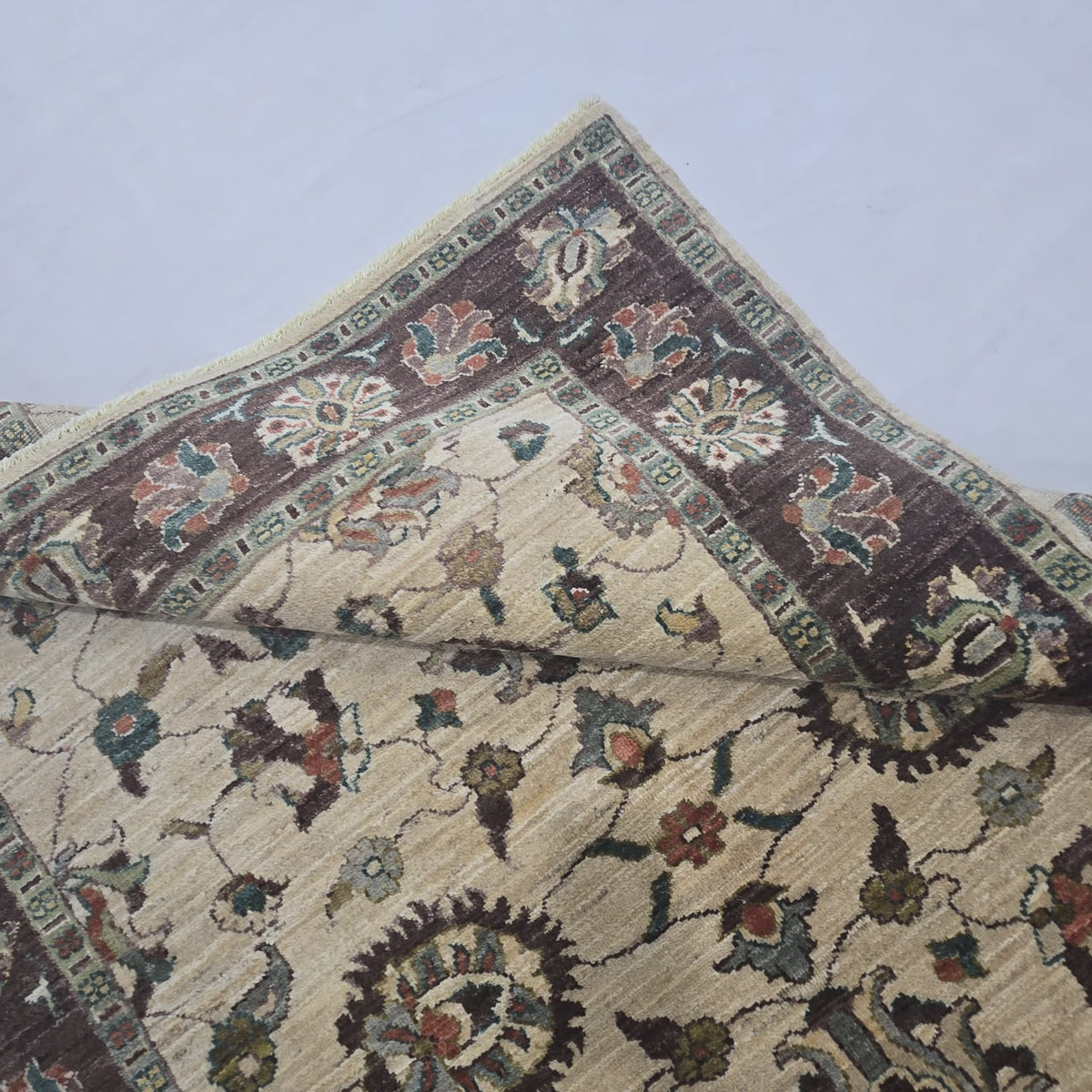 5x6.5 Beige Chobi Floral Area Rug | Handmade Wool & Cotton Rug