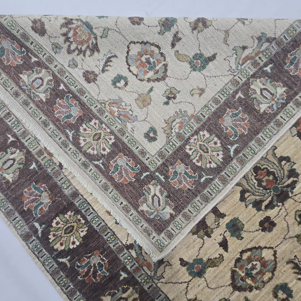5x6.5 Beige Chobi Floral Area Rug | Handmade Wool & Cotton Rug