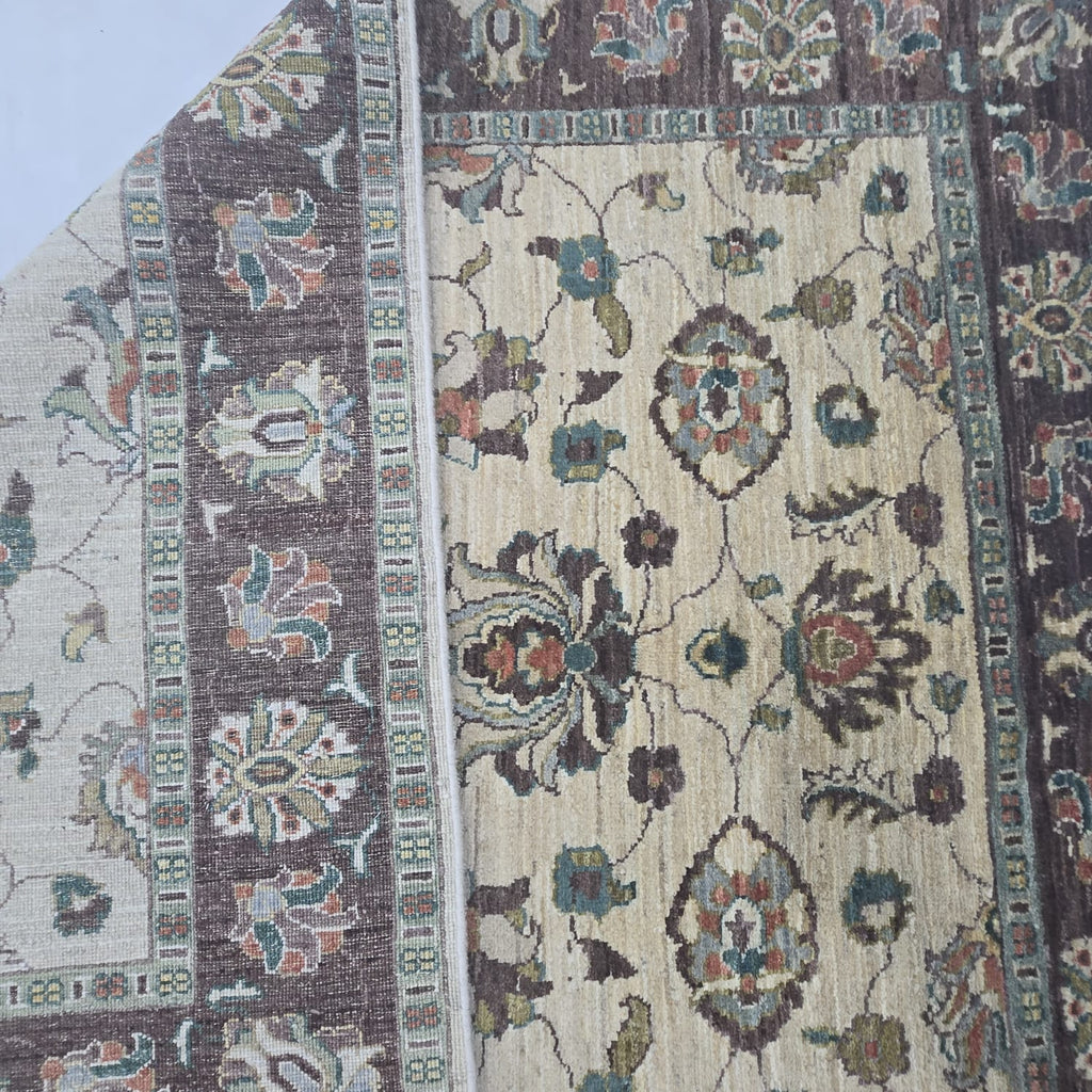 5x6.5 Beige Chobi Floral Area Rug | Handmade Wool & Cotton Rug