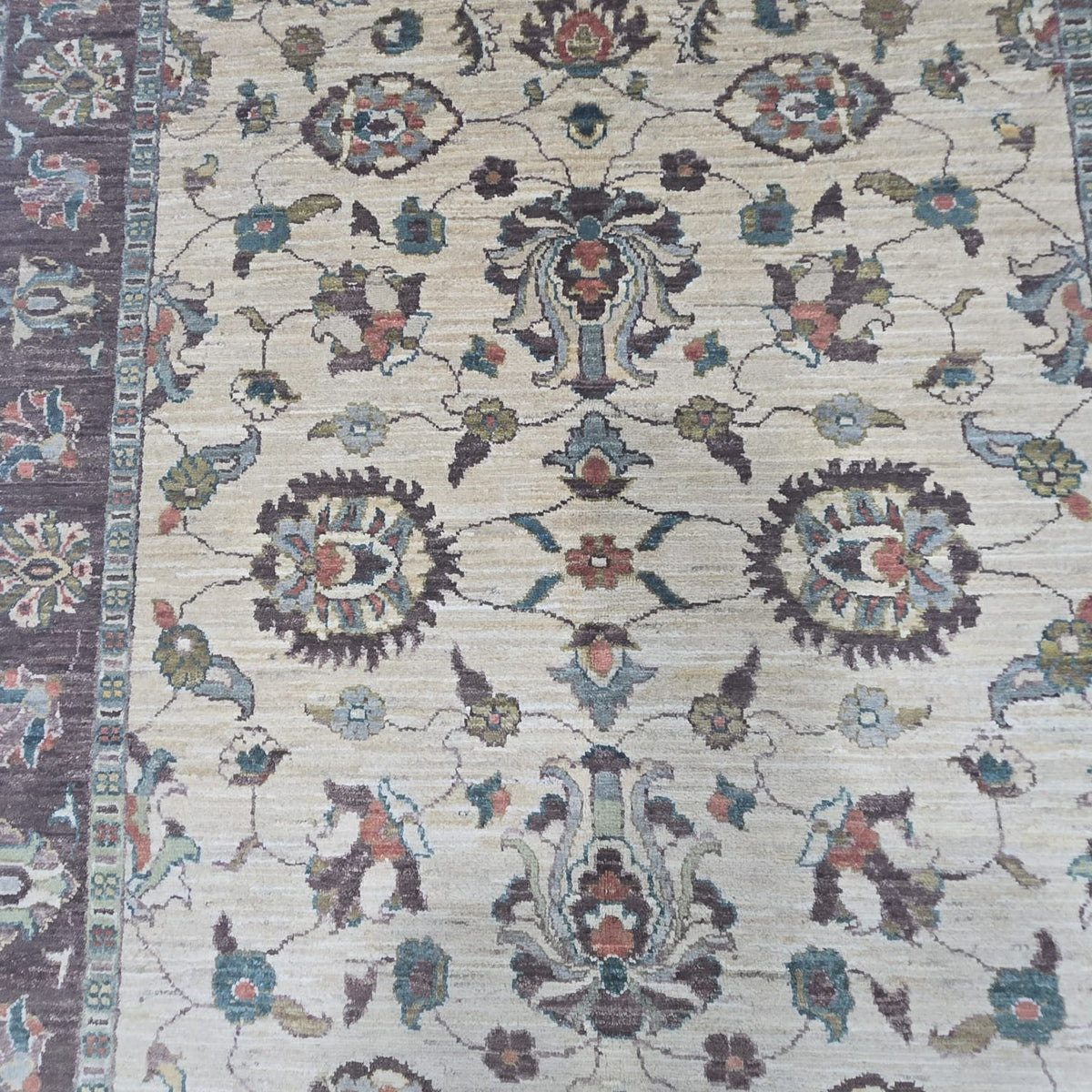 5x6.5 Beige Chobi Floral Area Rug | Handmade Wool & Cotton Rug
