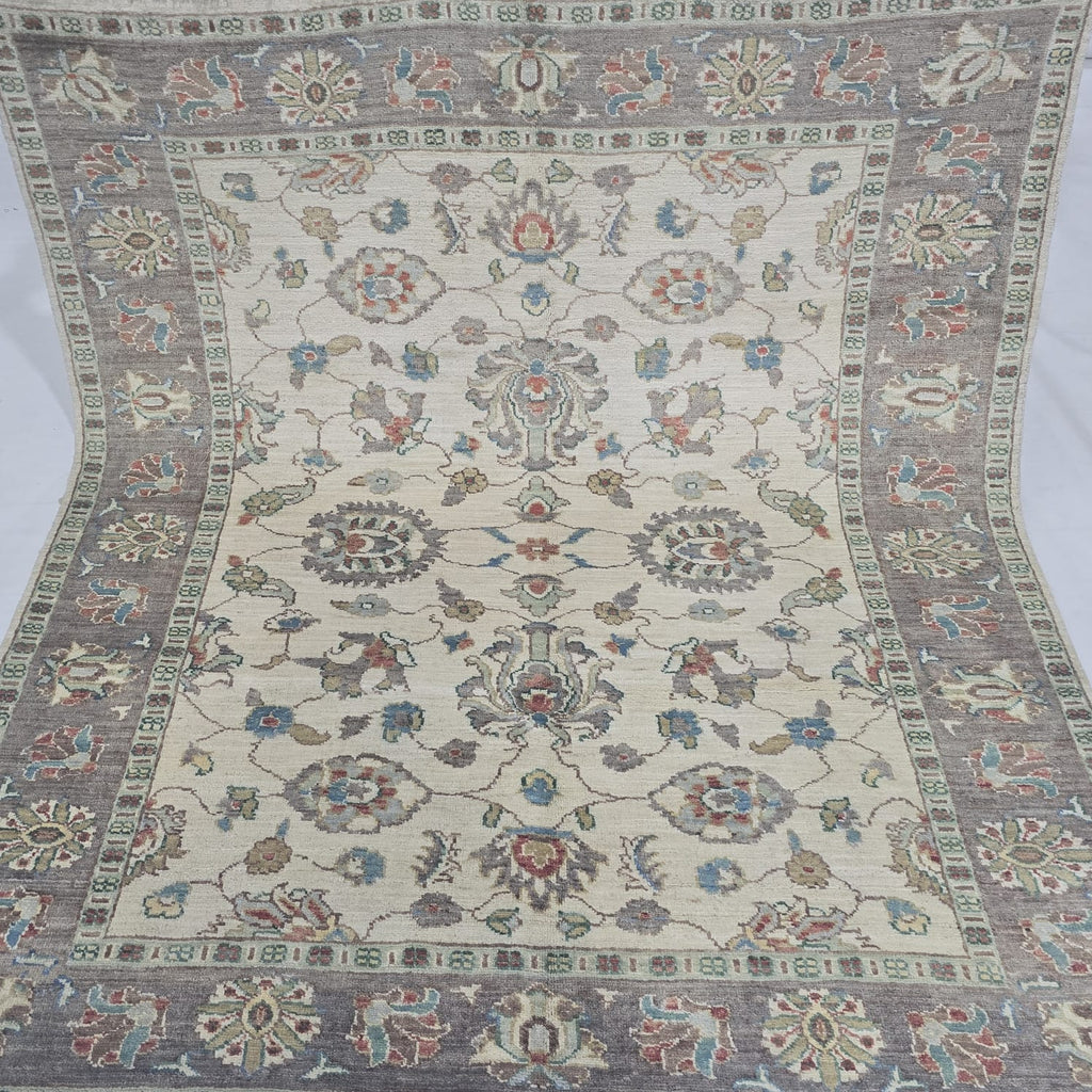 5x6 Beige Chobi Floral Area Rug | Handmade Wool & Cotton Rug