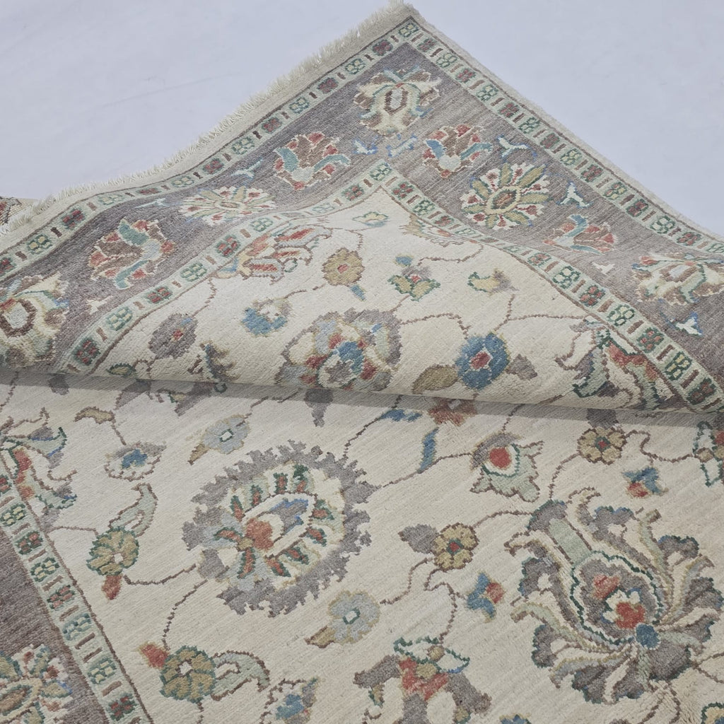 5x6 Beige Chobi Floral Area Rug | Handmade Wool & Cotton Rug