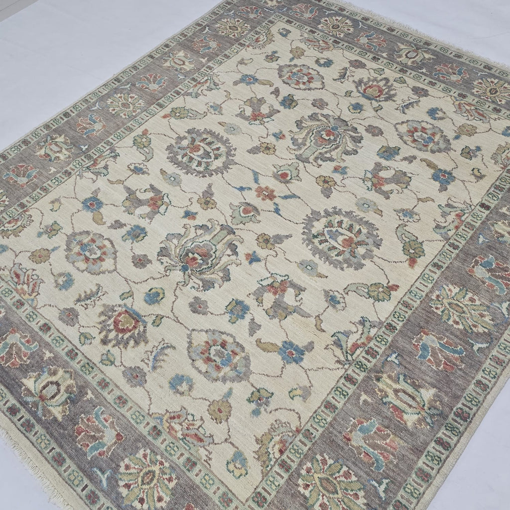 5x6 Beige Chobi Floral Area Rug | Handmade Wool & Cotton Rug