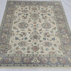 5x6 beige Chobi floral handmade wool and cotton area rug with vegetable dyeing