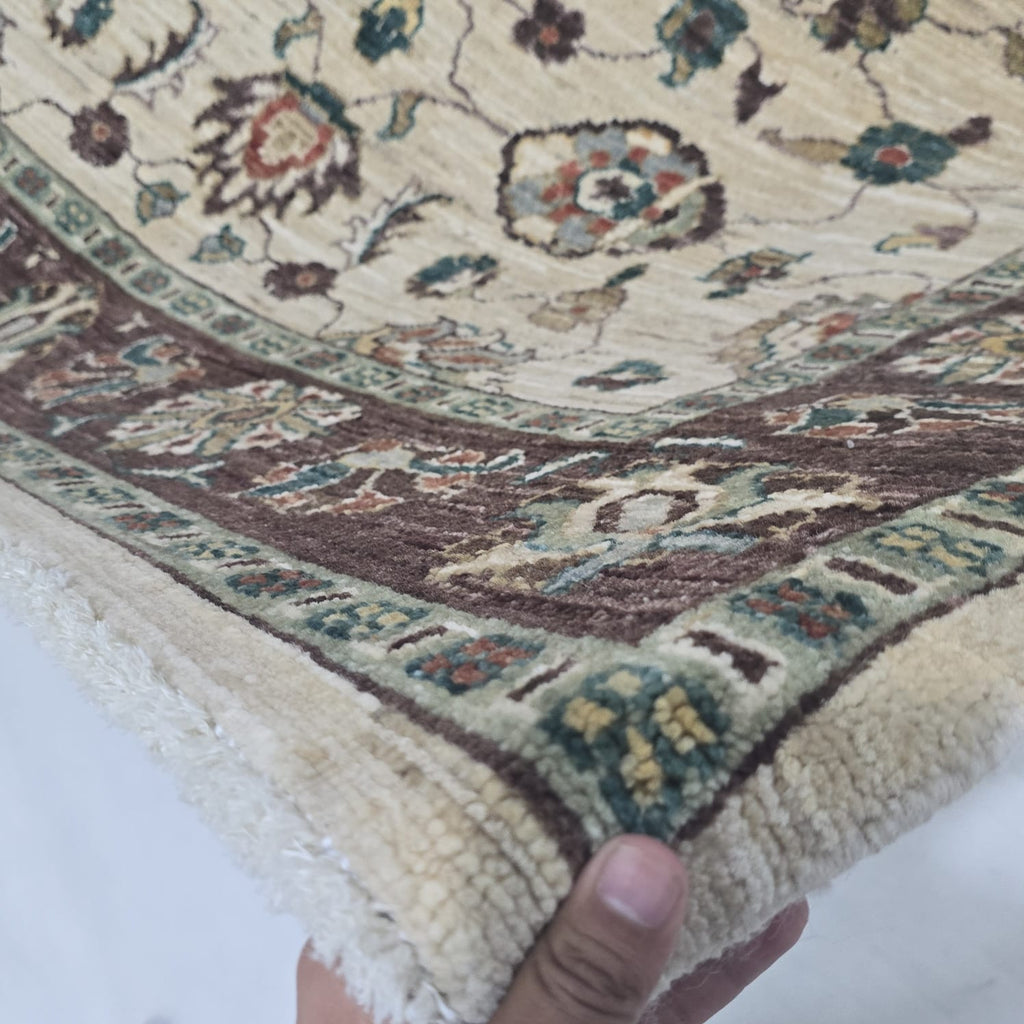5x6.5 Beige Chobi Floral Area Rug | Handmade Wool & Cotton Rug