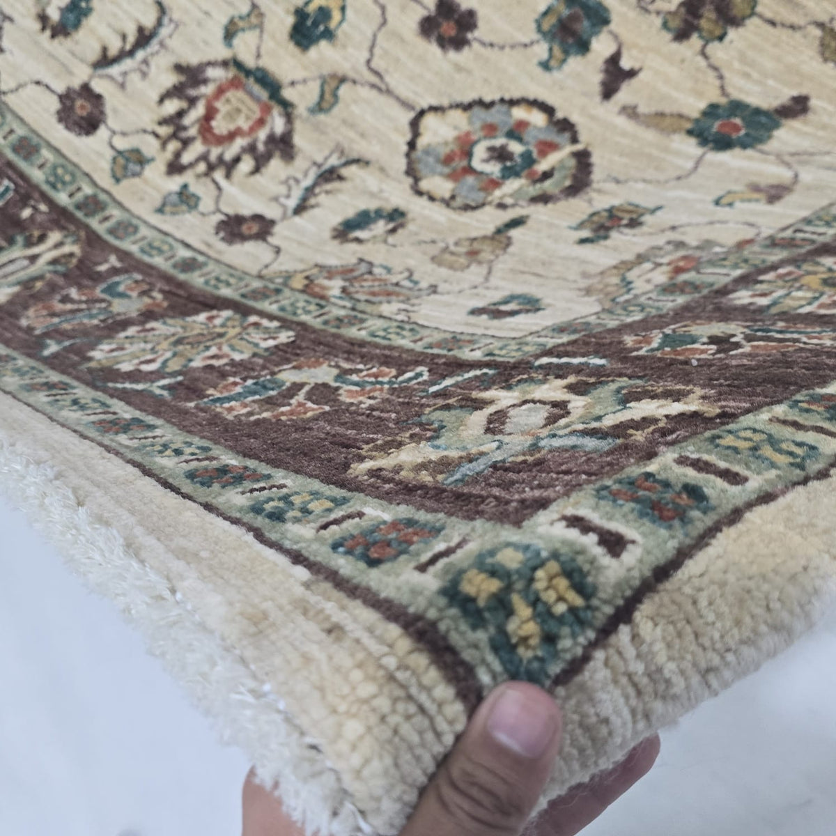 5x6.5 Beige Chobi Floral Area Rug | Handmade Wool & Cotton Rug