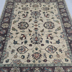 5x6.5 Beige Chobi Floral Area Rug | Handmade Wool & Cotton Rug