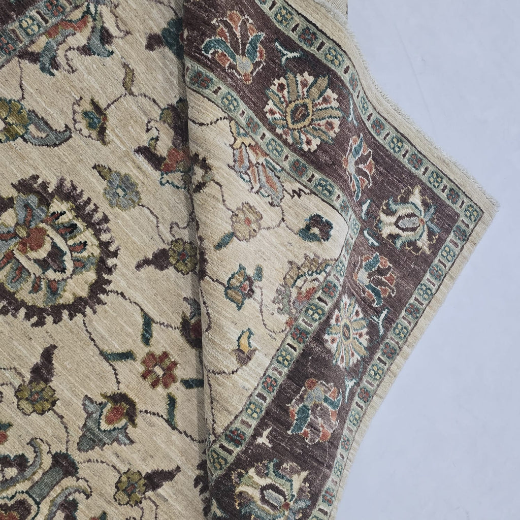 5x6.5 Beige Chobi Floral Area Rug | Handmade Wool & Cotton Rug