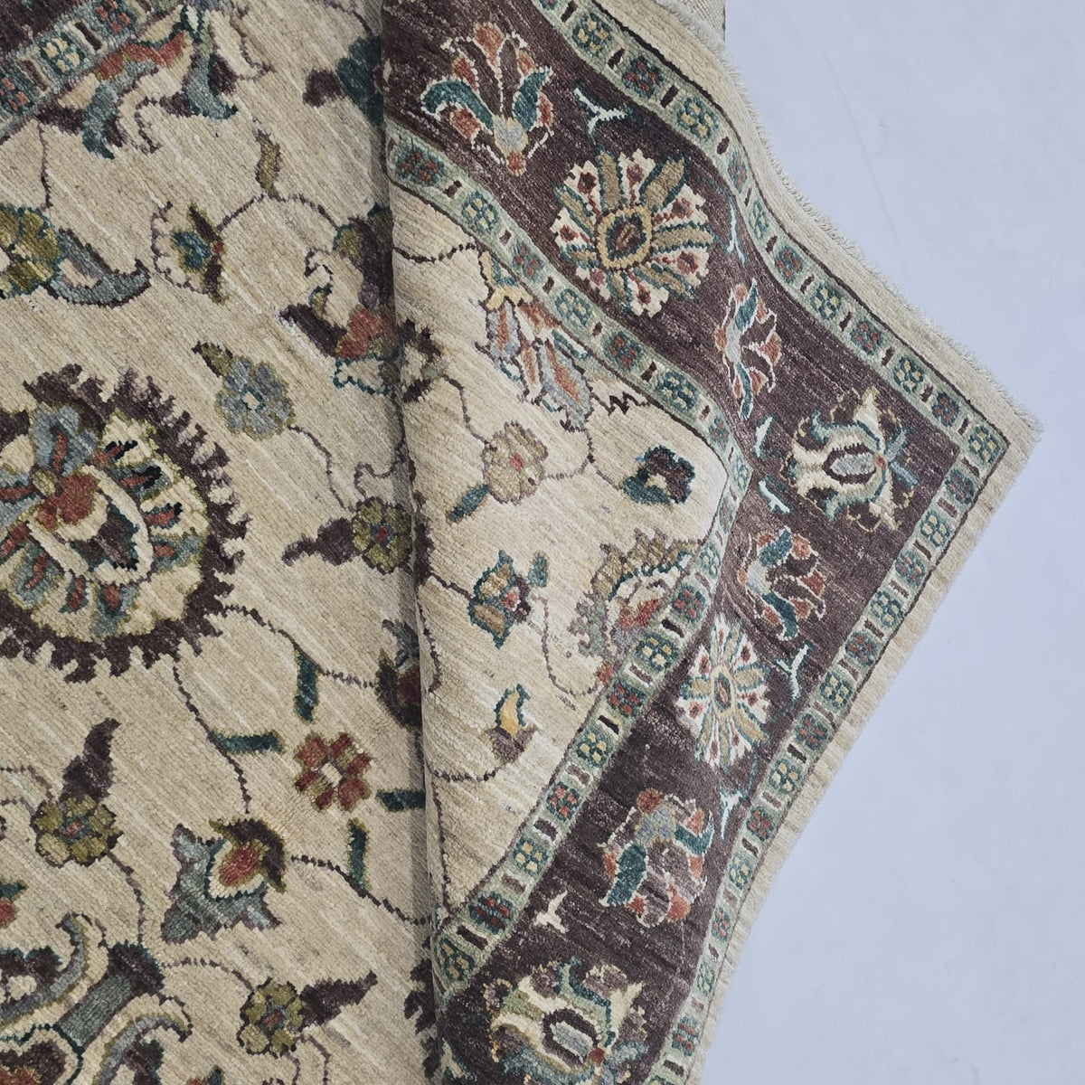 5x6.5 Beige Chobi Floral Area Rug | Handmade Wool & Cotton Rug