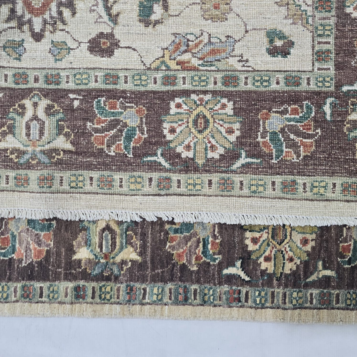 5x6.5 Beige Chobi Floral Area Rug | Handmade Wool & Cotton Rug