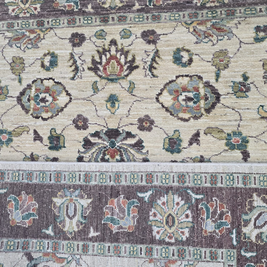 5x6.5 Beige Chobi Floral Area Rug | Handmade Wool & Cotton Rug