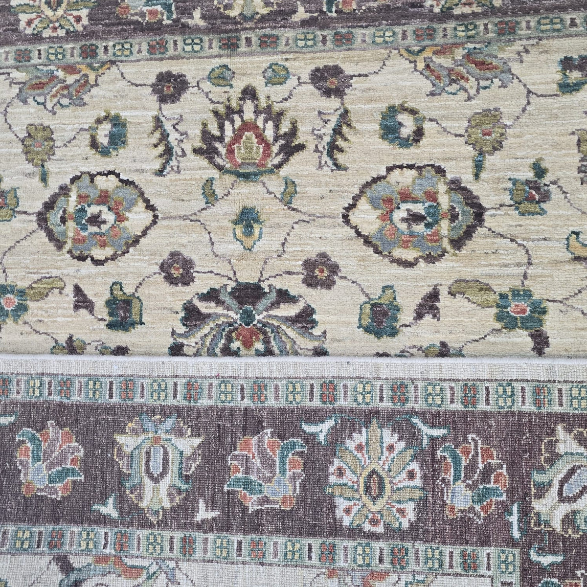 5x6.5 Beige Chobi Floral Area Rug | Handmade Wool & Cotton Rug
