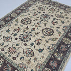 5x6.5 Beige Chobi Floral Area Rug | Handmade Wool & Cotton Rug