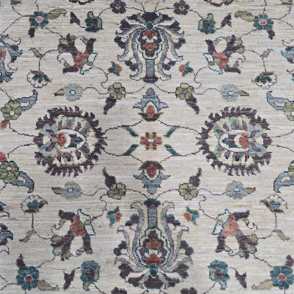 5x6.5 Beige Chobi Floral Area Rug | Handmade Wool & Cotton Rug
