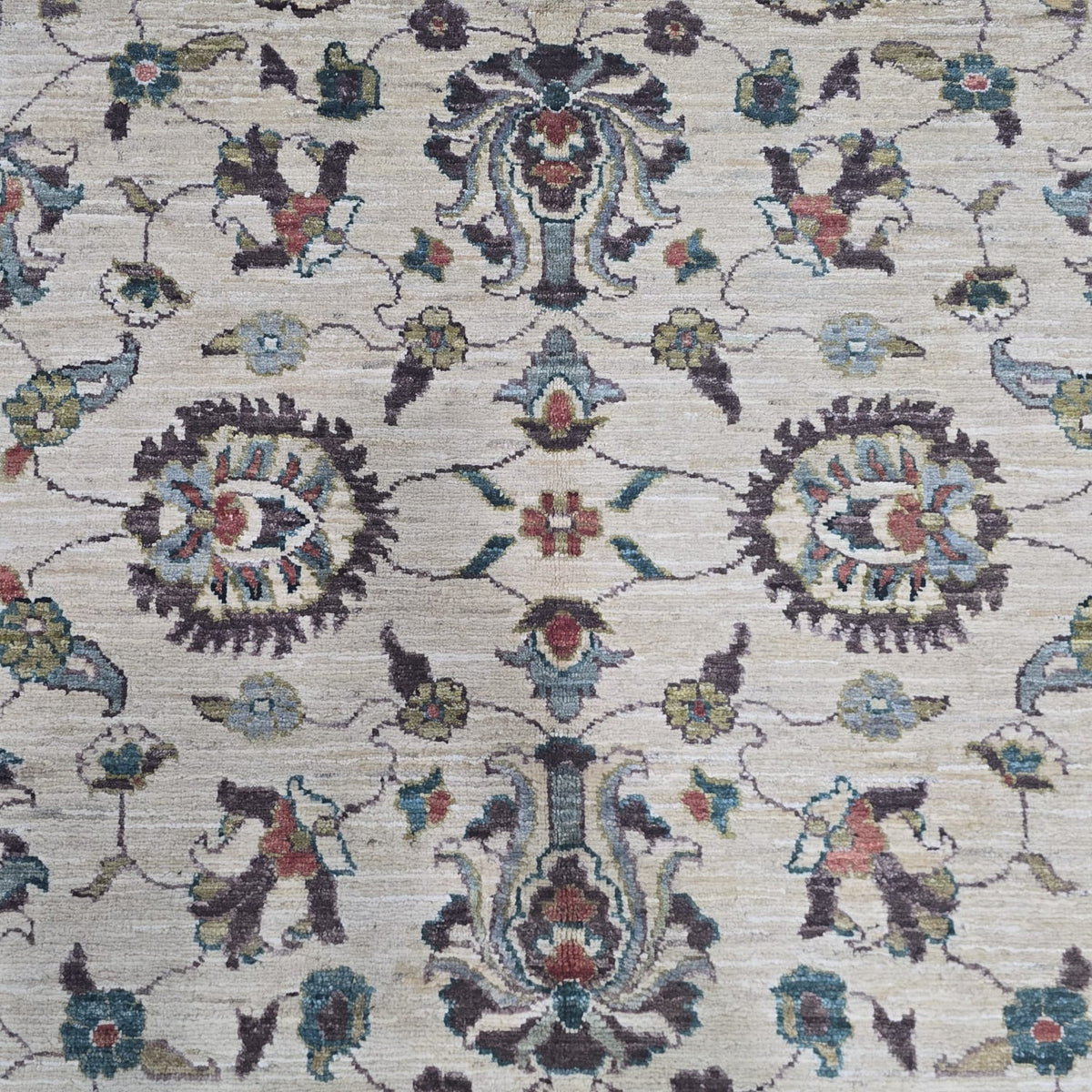 5x6.5 Beige Chobi Floral Area Rug | Handmade Wool & Cotton Rug