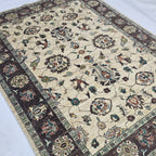 5x6.5 Beige Chobi Floral Area Rug | Handmade Wool & Cotton Rug