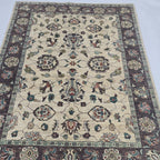 5x6.5 Beige Chobi Floral Area Rug | Handmade Wool & Cotton Rug