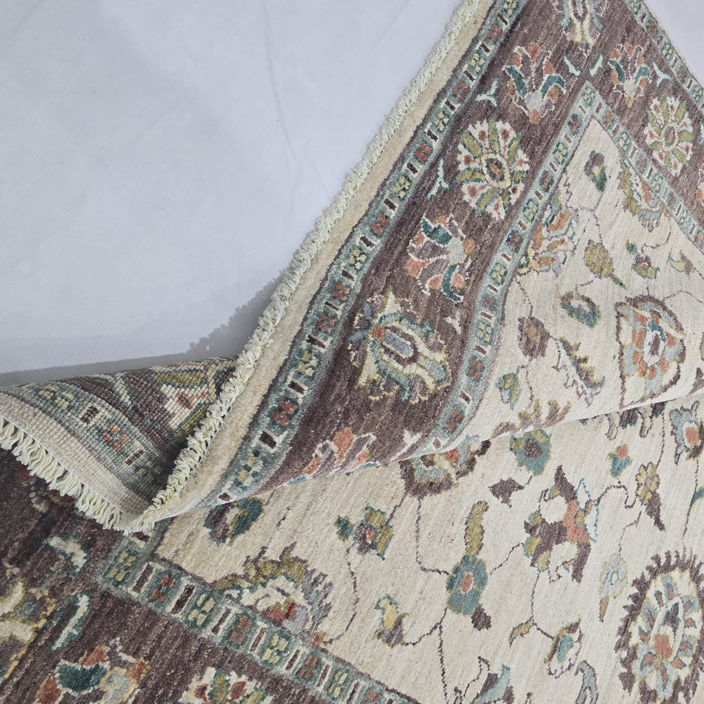 5x6.5 Beige Chobi Floral Area Rug | Handmade Wool & Cotton Rug