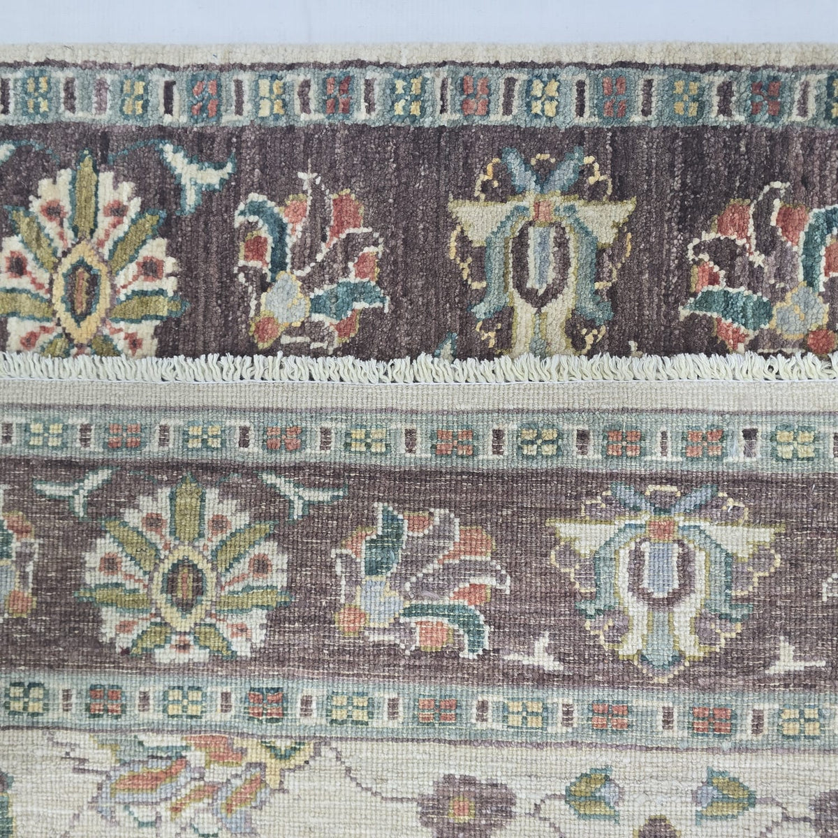 5x6.5 Beige Chobi Floral Area Rug | Handmade Wool & Cotton Rug