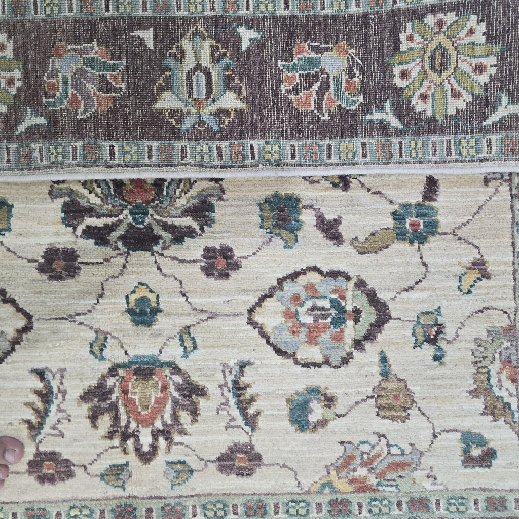 5x6.5 Beige Chobi Floral Area Rug | Handmade Wool & Cotton Rug