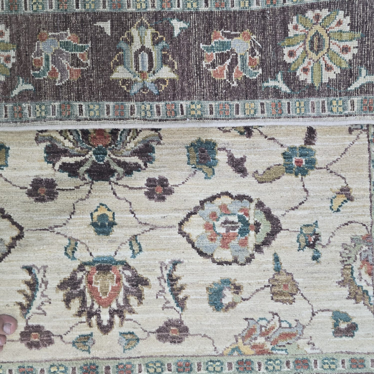5x6.5 Beige Chobi Floral Area Rug | Handmade Wool & Cotton Rug