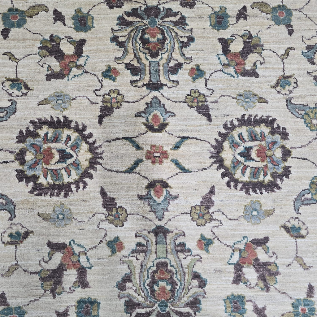 5x6.5 Beige Chobi Floral Area Rug | Handmade Wool & Cotton Rug
