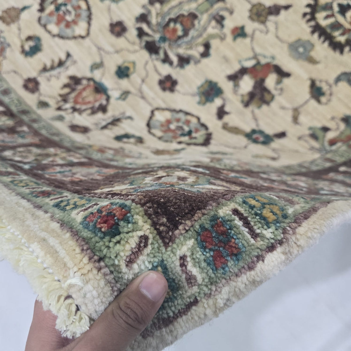 5x6.5 Beige Chobi Floral Area Rug | Handmade Wool & Cotton Rug