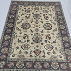 5x6.5 Beige Chobi Floral Area Rug | Handmade Wool & Cotton Rug