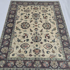 5x6.5 Beige Chobi Floral Area Rug | Handmade Wool & Cotton Rug