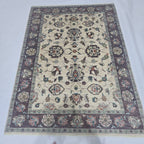 5x6.5 Beige Chobi Floral Area Rug | Handmade Wool & Cotton Rug