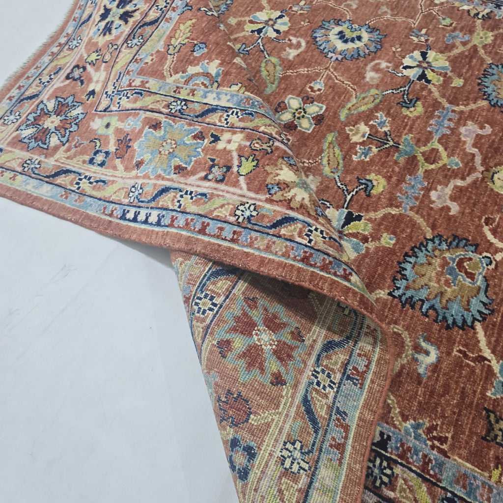 5x6.5 Orange Chobi Floral Area Rug | Handmade Wool & Cotton Rug