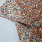 5x6.5 Orange Chobi Floral Area Rug | Handmade Wool & Cotton Rug