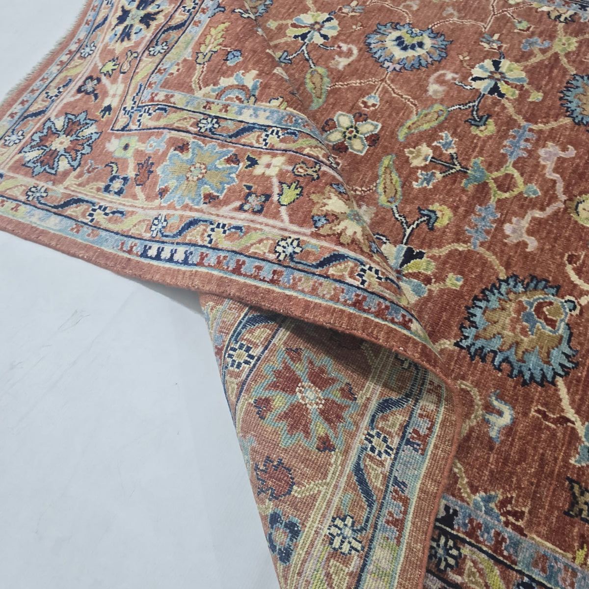 5x6.5 Orange Chobi Floral Area Rug | Handmade Wool & Cotton Rug