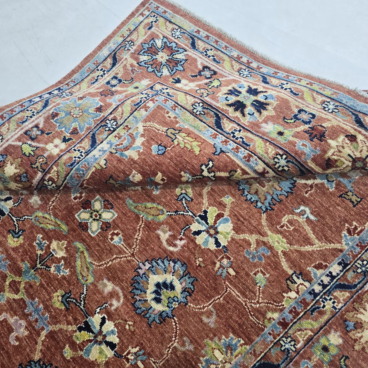 5x6.5 Orange Chobi Floral Area Rug | Handmade Wool & Cotton Rug